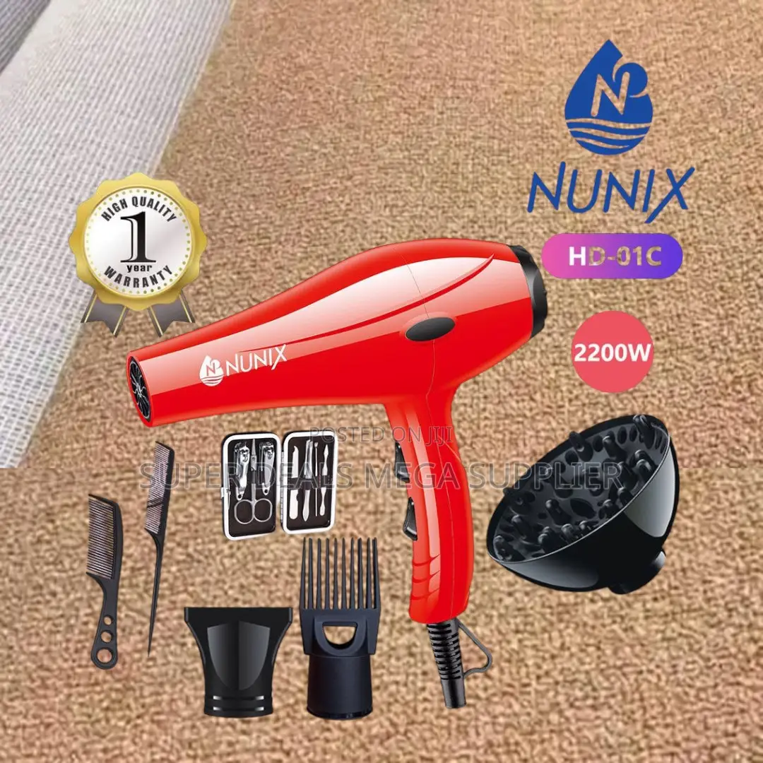 Nunix Hd-01c Red Blow Dryer With Powerful and Compact Hair Drying Tool