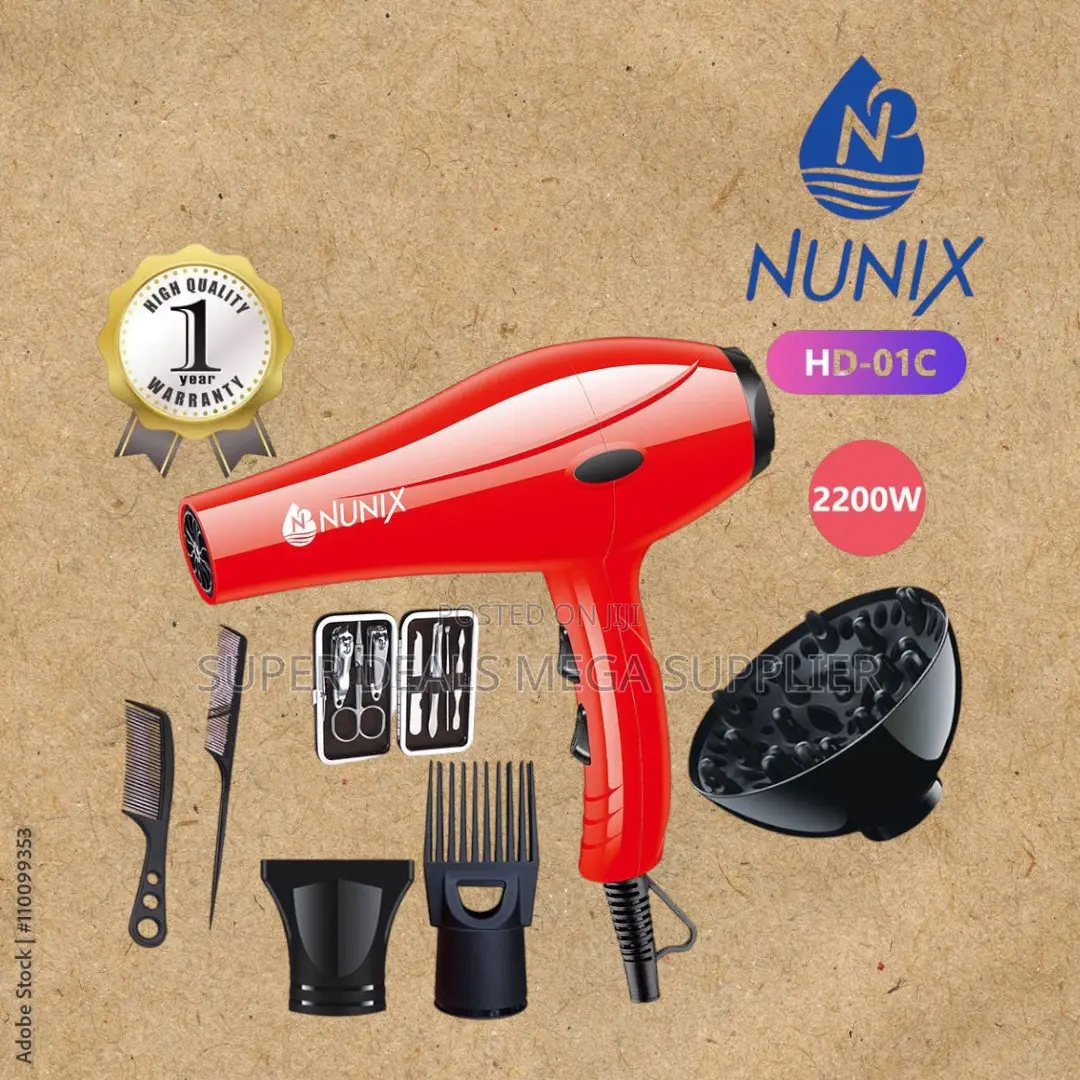 Nunix Hd-01c 2200 Watts Red Blow Dryer Fast Drying With Stylish Design