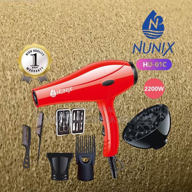 Nunix Hd- 01c Red Blow Dryer With 2 Speed Settings With Accessories - main view