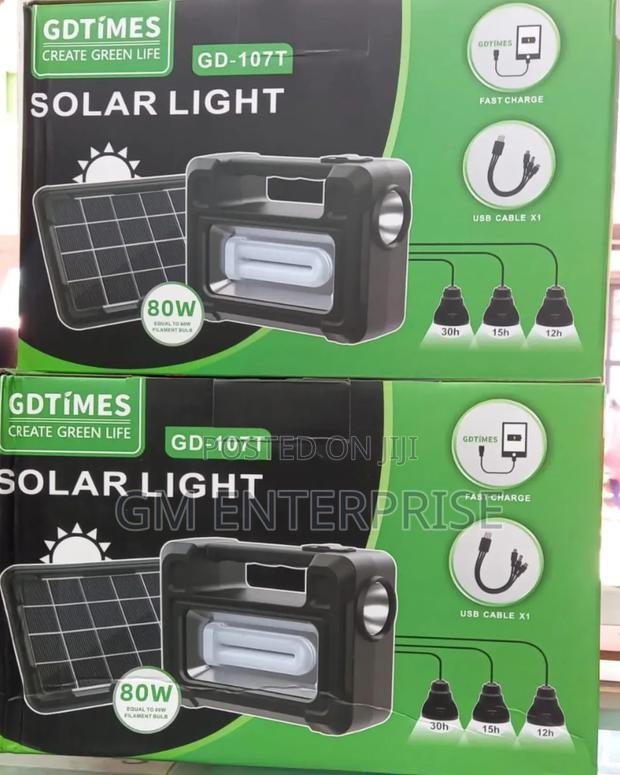 *Gdtimes Solar Lighting Kit With Panel, 3 Bulbs, Torch, Led Light,