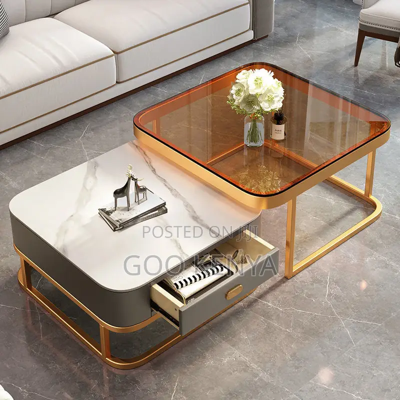 Home Table Set; Elegant Marble Coffee Table Combo for Living Room
