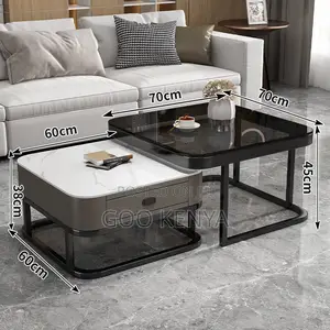 Home Table Set; Elegant Marble Coffee Table Combo for Living Room