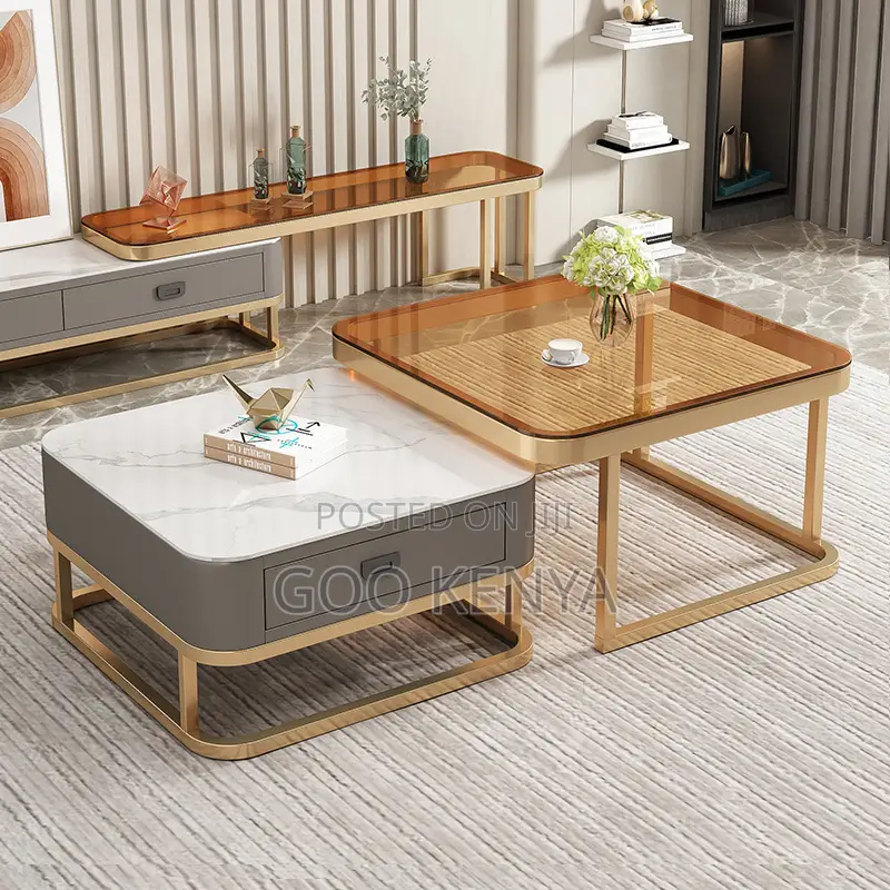 Home Table Set; Elegant Marble Coffee Table Combo for Living Room