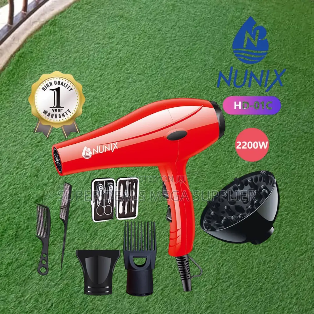 Nunix Hd-01c Hair Dryer With Red Design and Powerful Airflow