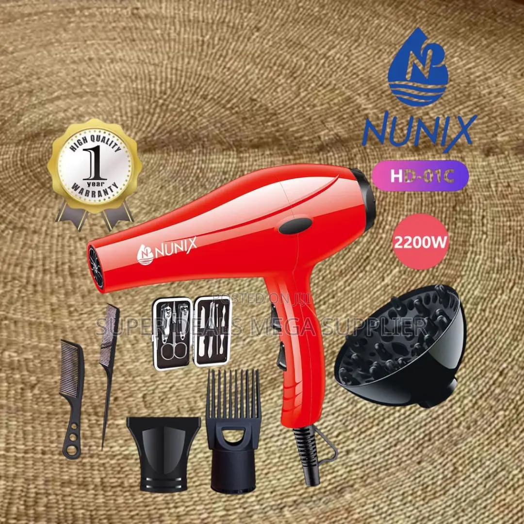 Nunix Hd-01c Compact Red Blow Dryer- Quick Drying for All Hair