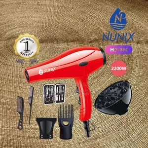 Nunix Hd-01c Compact Red Blow Dryer- Quick Drying for All Hair
