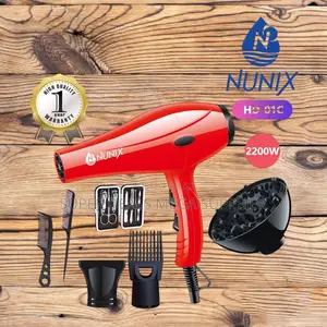 Nunix Hd-01c Red Hair Dryer Powerful Blow Dryer With Accessories
