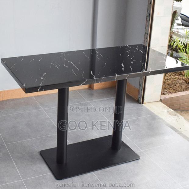 Home Dining Table; Marble and Wood Dining Table With Sturdy Base - main view