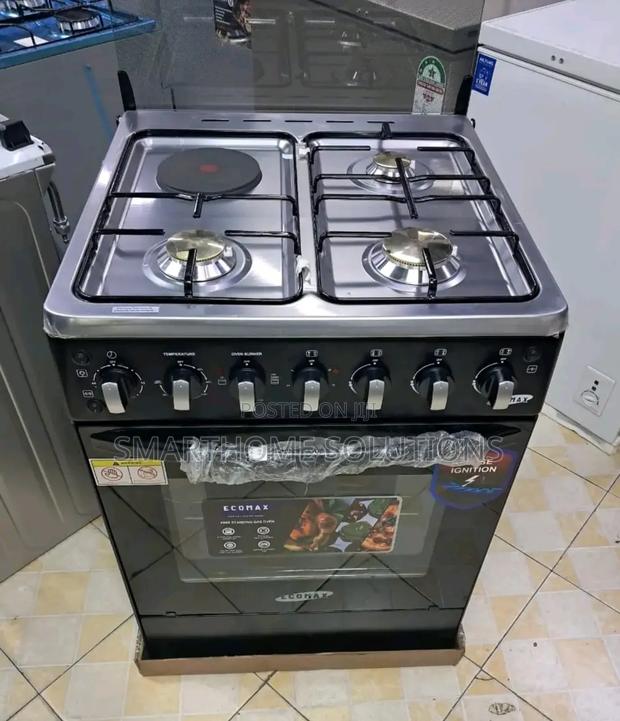 Ecomax Black 60*60 3gas+1hotplate Cooker With Rapid Hotplate