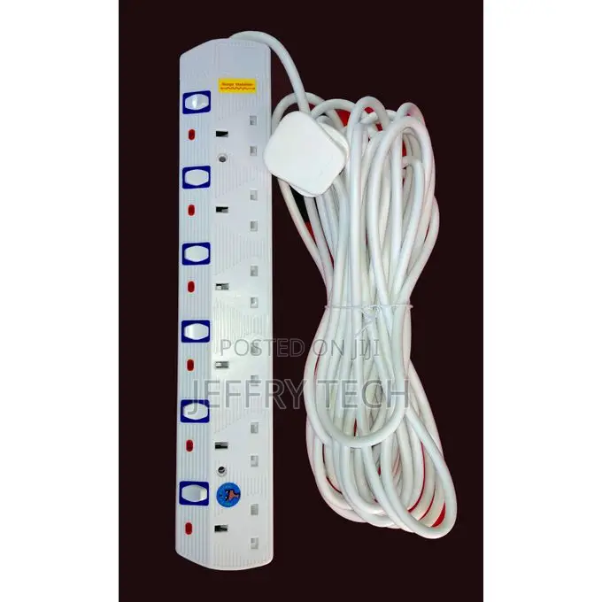 JSB 6-Way Socket Power Extension Cable 5m/10m White