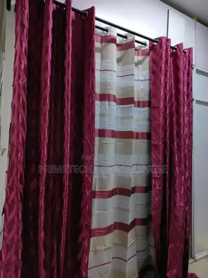 Maroon 3pc Curtains Set