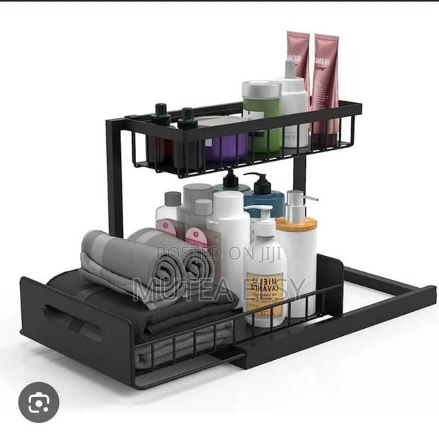 2 Tier Metallic Sliding Pull Out Cabinet Organizer Rack - main view