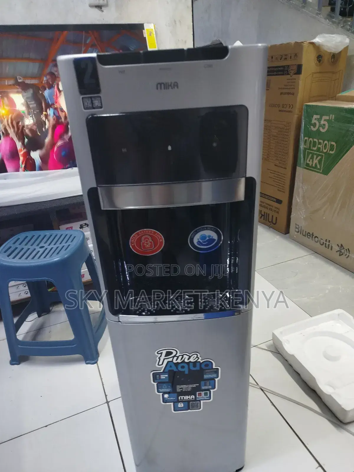Mika Water Dispenser, Floor Standing Bottom Load, Black and Silver