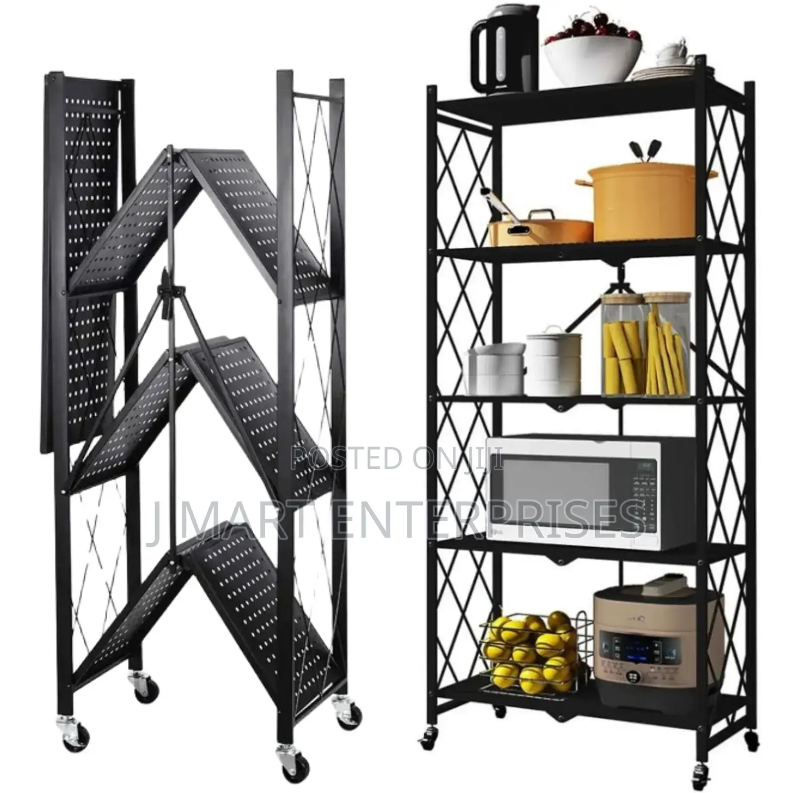 5 Tier Storage Shelves Heavy Duty on Wheels, Foldable Shelving Units