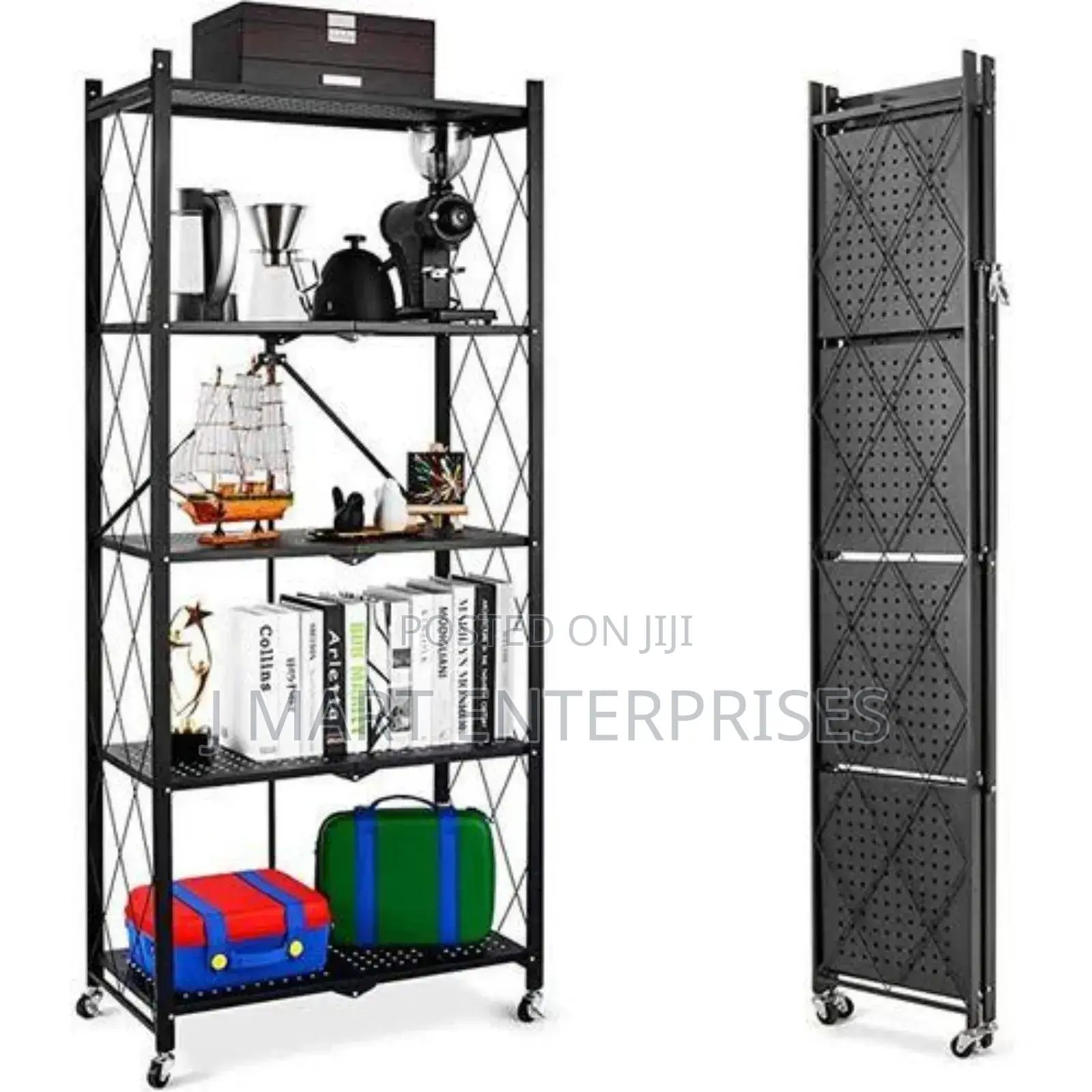5 Tier Storage Shelves Heavy Duty on Wheels, Foldable Shelving Units