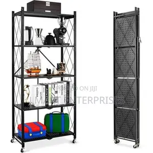 5 Tier Storage Shelves Heavy Duty on Wheels, Foldable Shelving Units