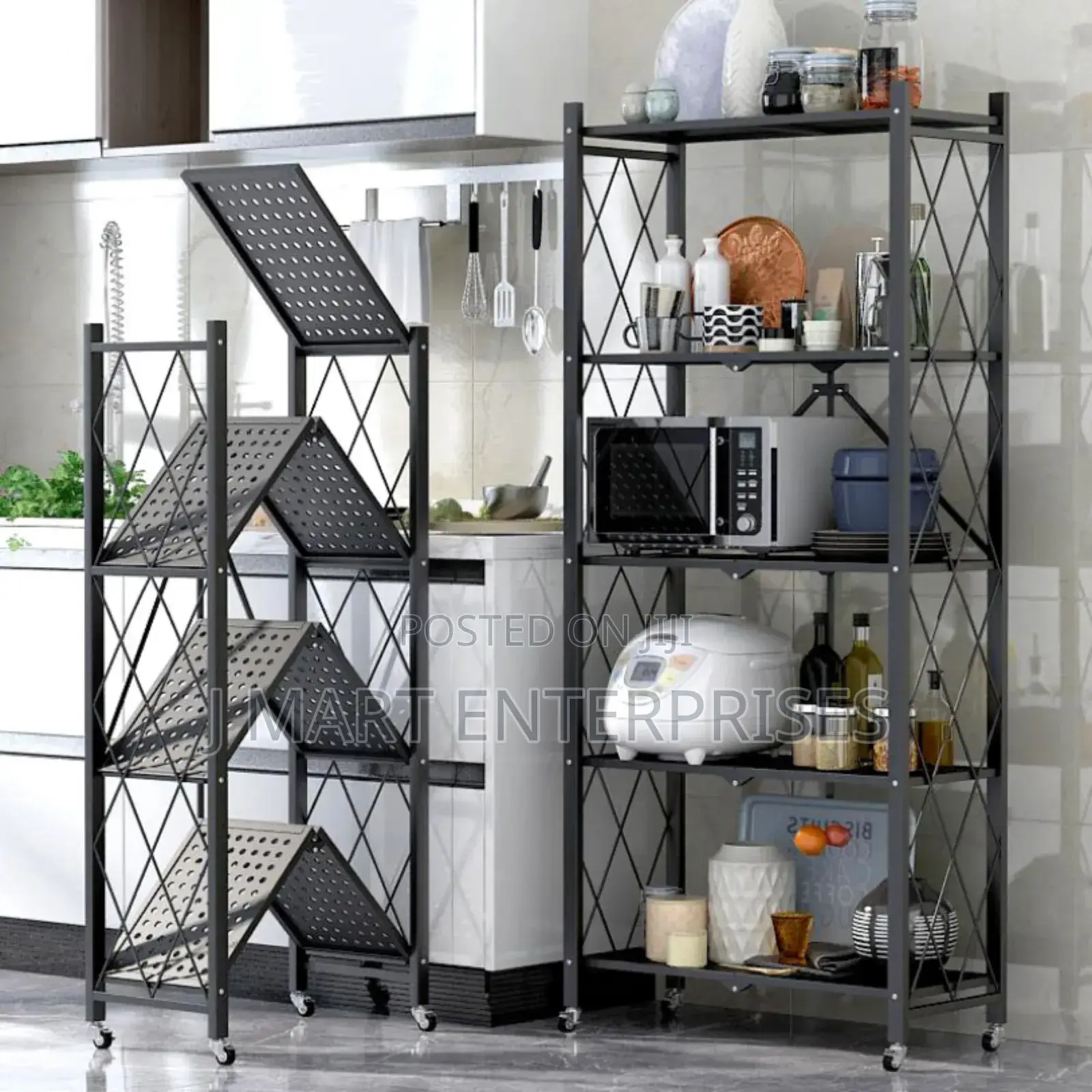 5 Tier Storage Shelves Heavy Duty on Wheels, Foldable Shelving Units
