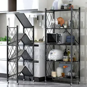 5 Tier Storage Shelves Heavy Duty on Wheels, Foldable Shelving Units