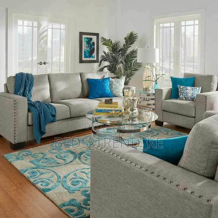 Fabric 7 Seater Modern Sofa With Throw Pillows 3,2,1,1
