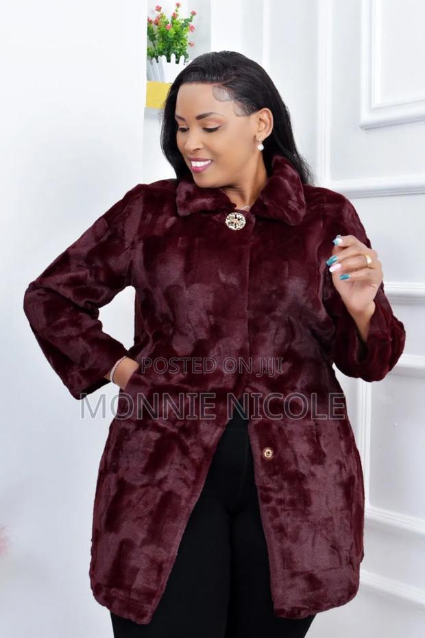 Maroon Warm Fur Coat/Trenchcoat - main view