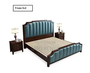 Home Bed; Wooden Master Bed With Leather Panel Design