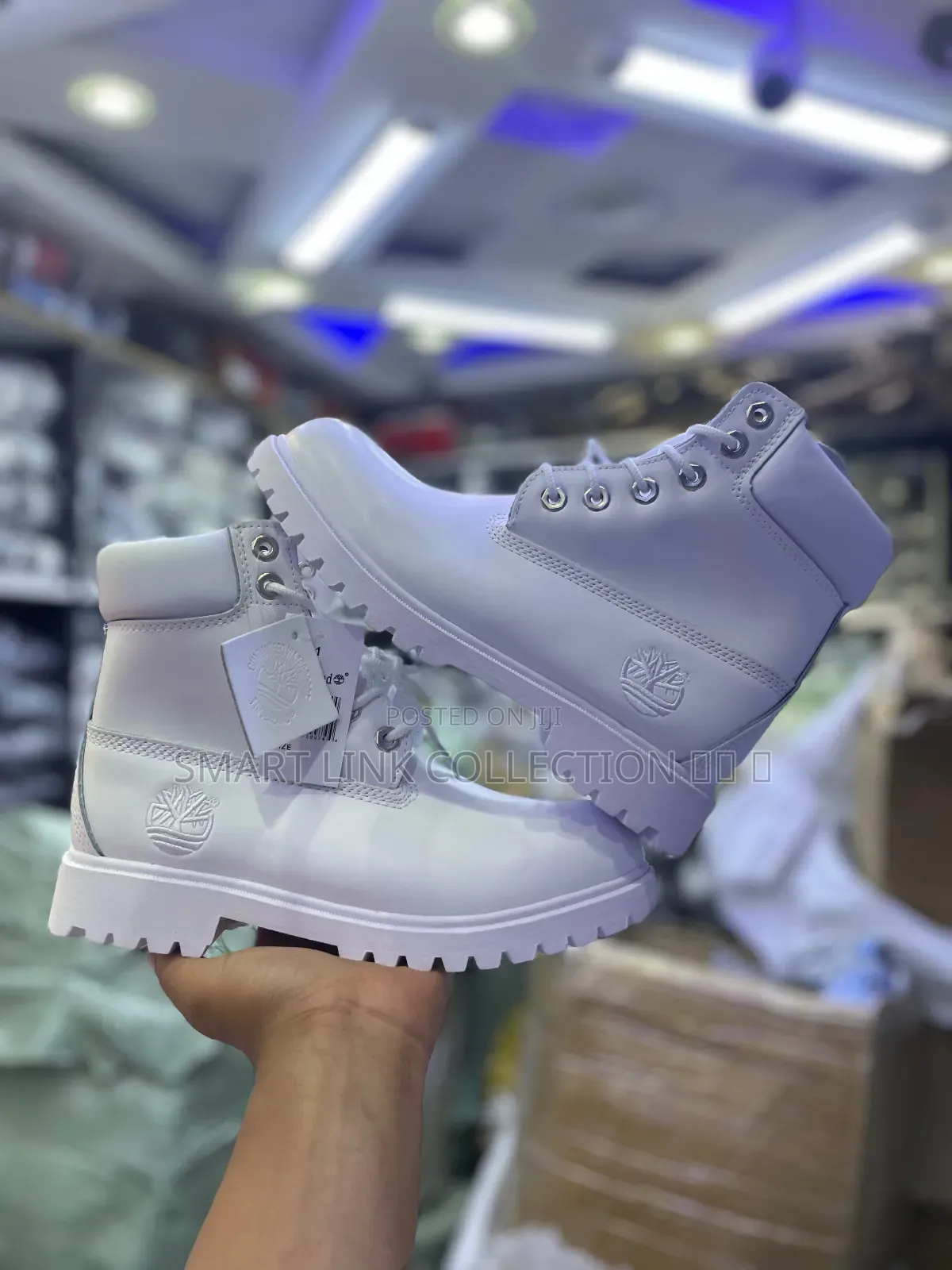 Unisex White Timberland Leather High Boots