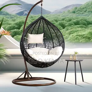 Home Chair; Cushioned Hanging Rattan Swing for Balcony or Garden