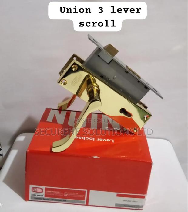 Union Lever Lockset,A Union 3 Lever Scroll Lock. - main view