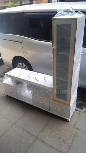 Marble Tv Stand With Led Light, Drawers and High Gloss
