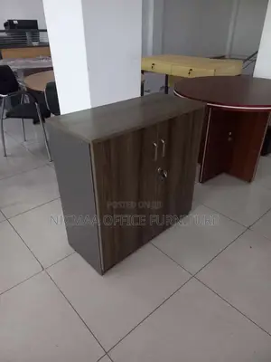 Dark Wood Finish Compact Lockable Storage Cabinet