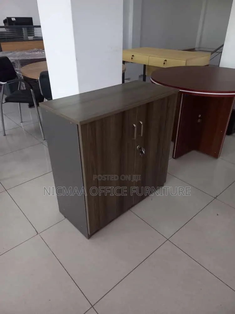 Dark Wood Finish Compact Lockable Storage Cabinet