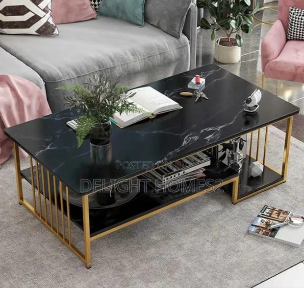 Generic Wooden Marble Top Pattern Coffee Table - main view