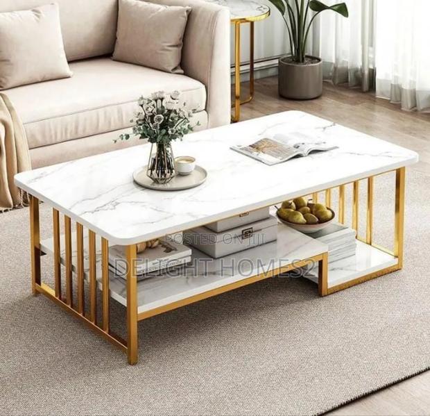 Generic Wooden Marble Top Pattern Coffee Table - thumbnail 2