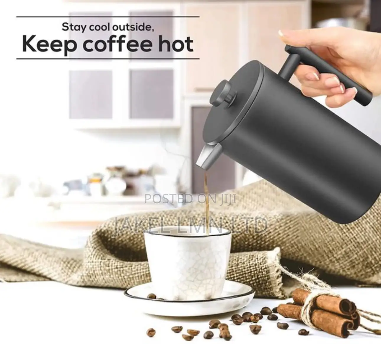 Black Stainless Steel Double Wall French Coffee Press - 800ml