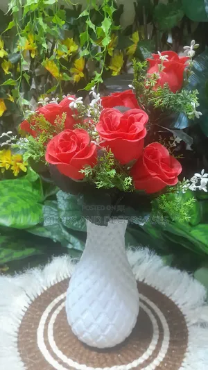 Red Roses White Vase Available