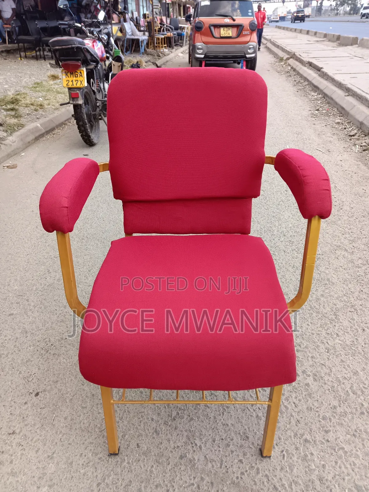 Red Church Chair With Armrest 