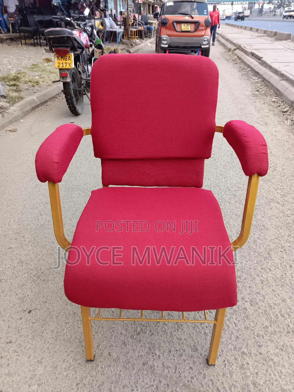 Red Church Chair With Armrest 