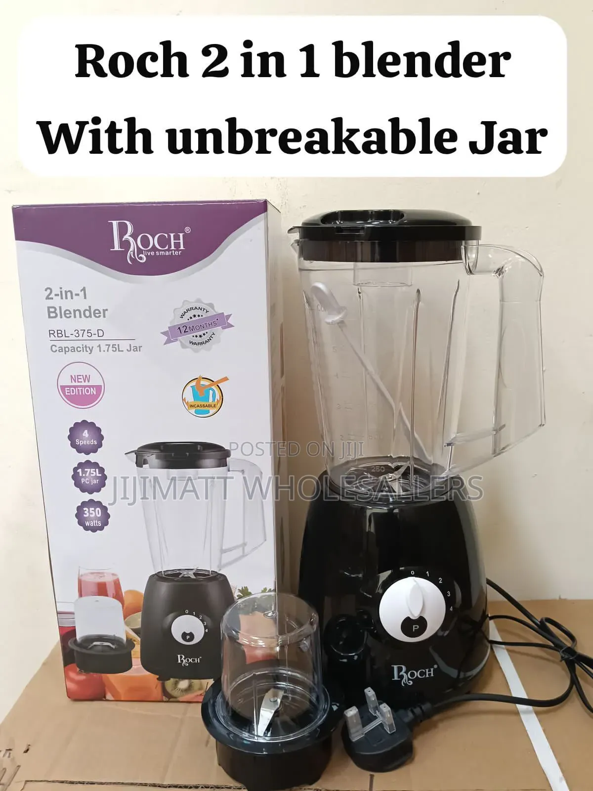 Roch 2 in 1 Blender and Grinder Colour Black