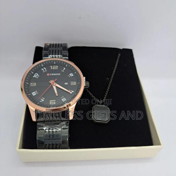 Curren Black Watch and Chain Gift Set for Men