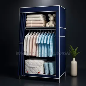 Fabric Folding Wardrobe With Steel Frame – Navy Blue Storage Cabinet