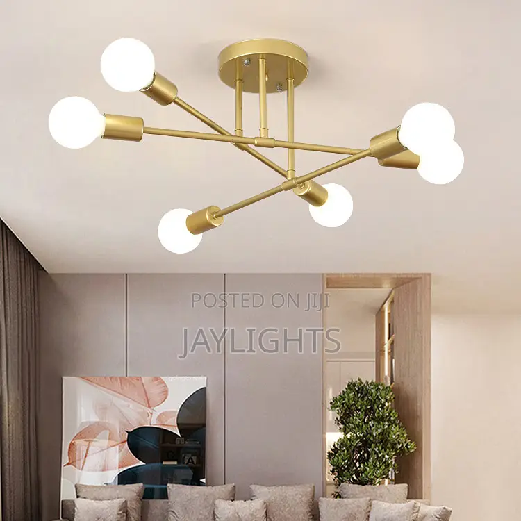Kitchen Hotel Led Glass Ceiling Lamp Gold 6 Bulbs
