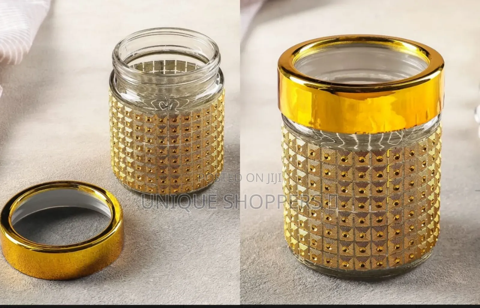 104692 Glass Gold Jar With Lid 300ml
