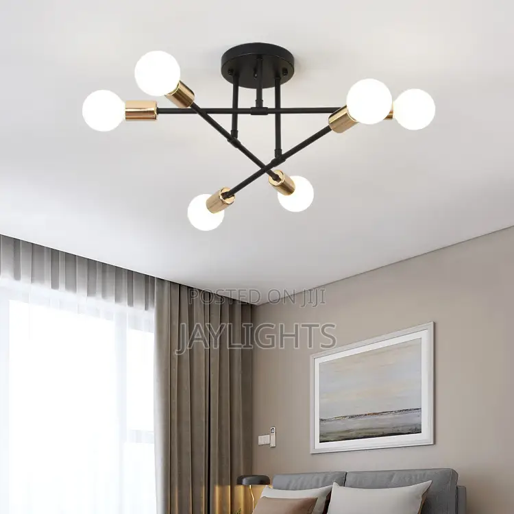 Led Glass Ceiling Lamp Black With Iron Base for Living Room