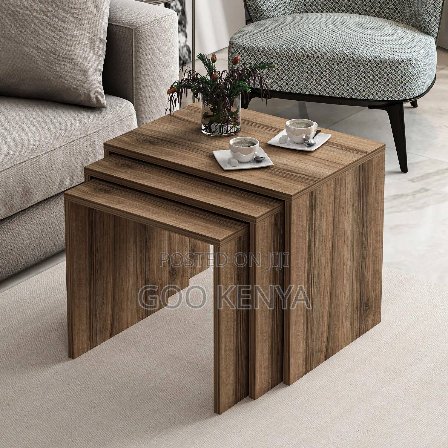 Home Coffee Table; Modern Square Wooden Nesting Coffee Table Set