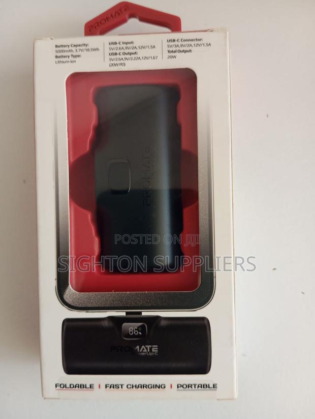 Promate 5000mah Fast Charging Power Bank With in-Built Usb-C Connector - main view