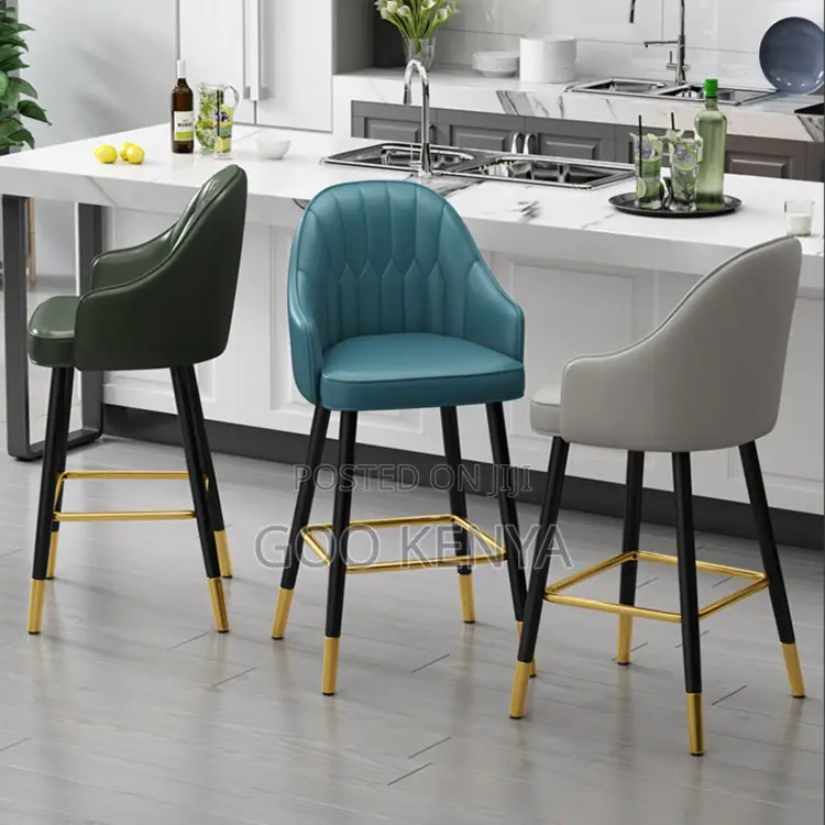 Bar Stool; High Leather Counter Stool With Back Support