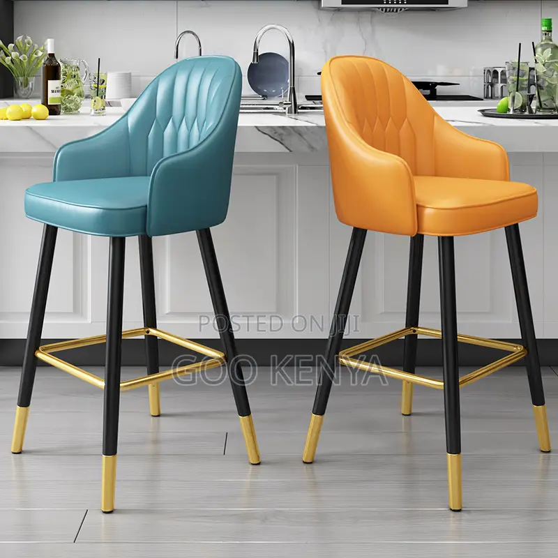 Bar Stool; High Leather Counter Stool With Back Support