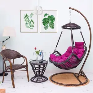 Home Outdoor Chair; Balcony Hammock Chair With Stand and Cushions