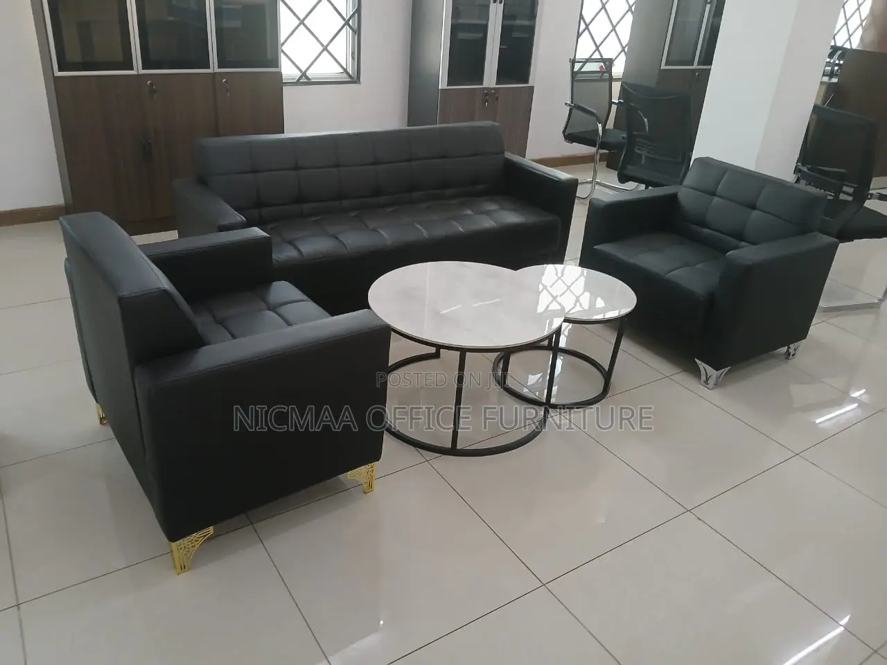 5-Seater Luxury Black Leather Sofa Set