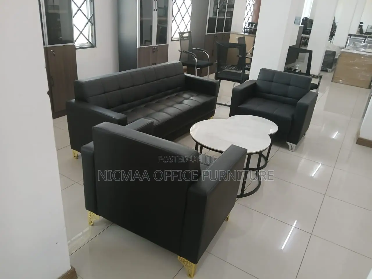 5-Seater Luxury Black Leather Sofa Set